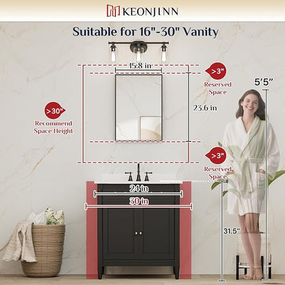 Keonjinn 16x24 Inch Black Bathroom Mirror for Over Sink, Rectangular | HD Tempered Glass, Vanity Mirror, Brushed Framed, Square Corner, Modern Farmhouse, Wall Mounted Mirrors, Aluminum Alloy