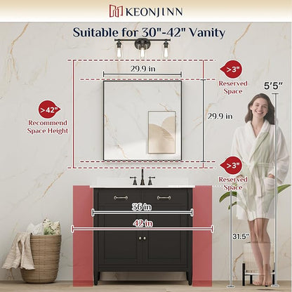 Keonjinn 30x30 Inch Brushed Nickel Bathroom Mirror for Over Sink, Rectangle | HD Tempered Glass, Vanity Mirror, Brushed Framed, Square Corner, Modern Farmhouse, Wall Mounted Mirrors, Aluminum Alloy
