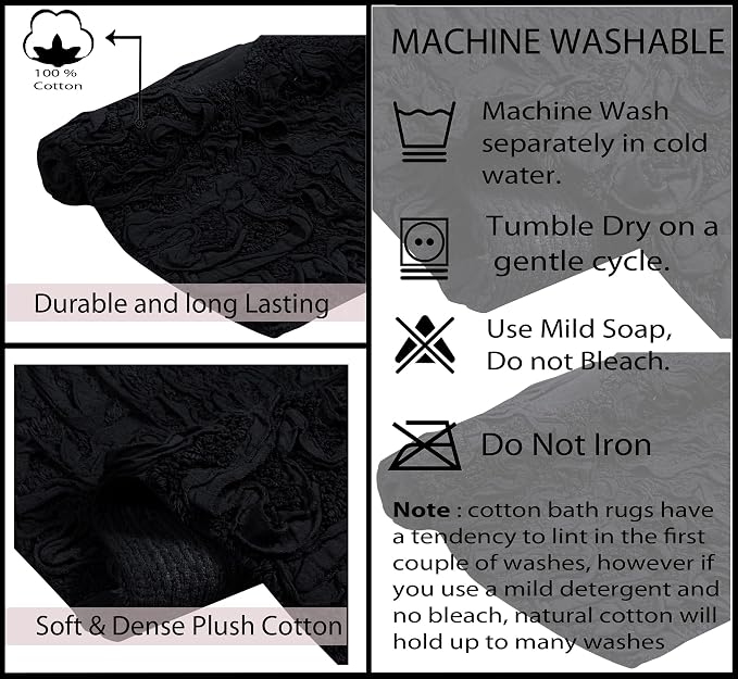 Home Weavers Bell Flower Collection 100% Cotton Tufted Bath Rugs, Extra Soft and Absorbent Bath Rugs, Non-Slip Bath Mats, Machine Washable, Bath Mats for Bathroom Floor, 24"x40" Rectangle, Black