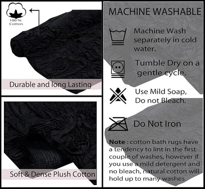 Home Weavers Bell Flower Collection 100% Cotton Tufted Bath Rugs, Extra Soft and Absorbent Bath Rugs, Non-Slip Bath Mats, Machine Washable, Bath Mats for Bathroom Floor, 24"x40" Rectangle, Black