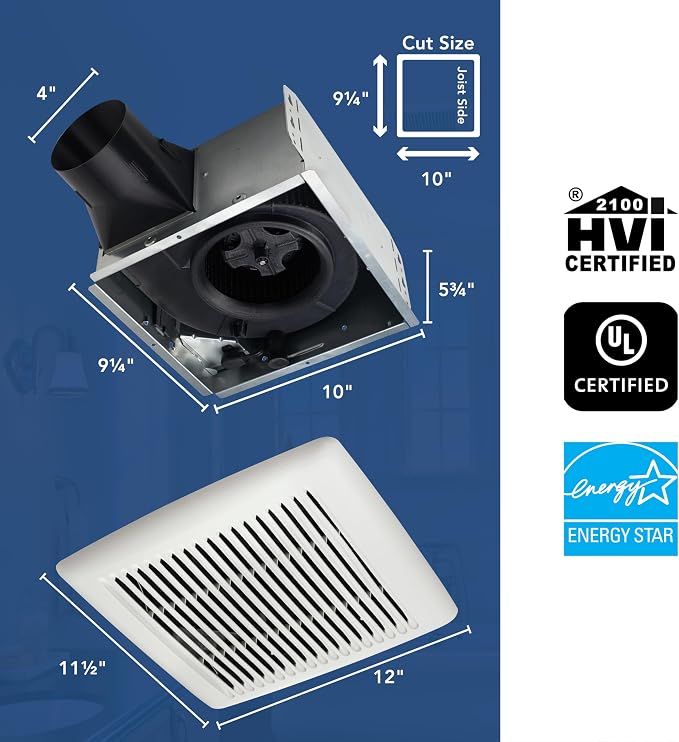 Broan-NuTone AE80B Bathroom Exhaust Fan with Roomside Installation, ENERGY STAR Certified, 80 CFM, 1.5 Sones, White