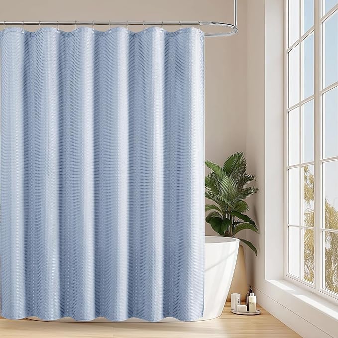 Fog Blue 256GSM Waffle Weave Shower Curtain, 72"x84" | Extra Long with Weighted Hem & Rustproof Grommets-Water-Repellent Polyester, Hotel Spa Style for Bathroom,RV,Apartment