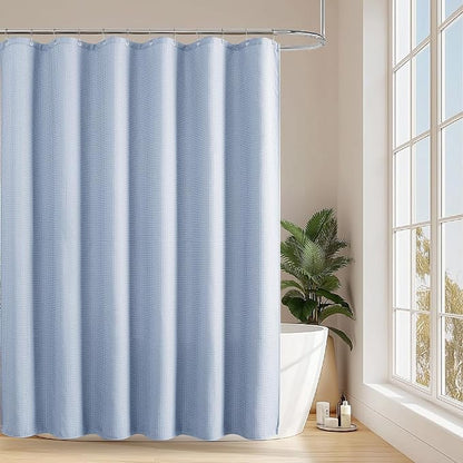 256GSM Cotton-Like Waffle Shower Curtain, Fog Blue 72"x78" | with Weighted Hem & Rustproof Grommets - Soft, Quick-Dry & Water-Repellent, Perfect for Extra-Long Tubs, RVs, Apartments