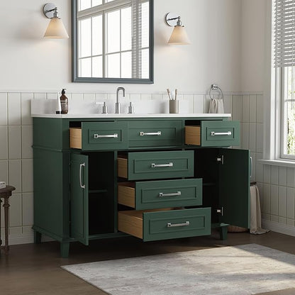 48 Inch Green Bathroom Vanity with Sink, Fully Assembled Bathroom Vanities with Soft Closing Doors & Dovetail Drawers, Solid Wood Vanity Bathroom, 48 Inch Vanity with Sink