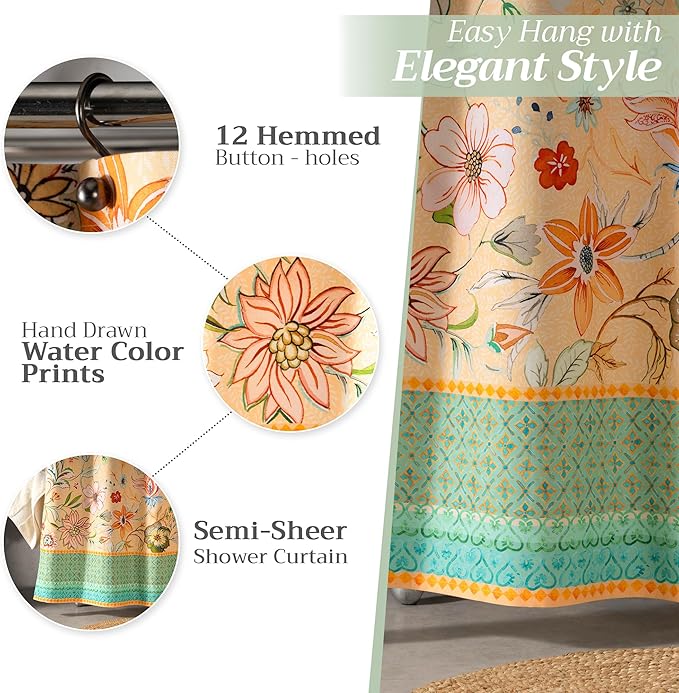 Maison d' Hermine Shower Curtain 100% Cotton One Panel 70"x72" Washable Fabric Shower Curtains for Bathroom, Easy Hanging with 12 Button Holes - Home Hotel Easter Gifts (Luxury Loft - Peach)