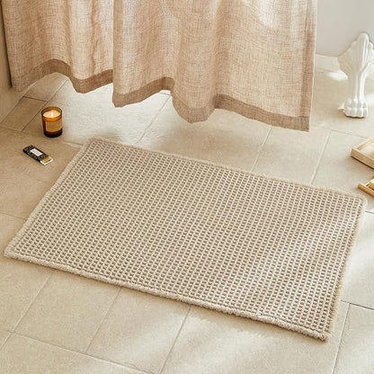TYUU Waffle Bath Mat, Boho Bathroom Rugs Non Slip, 36x24 Pale Beige | Super Absorbent Quick Dry Bath Rug, Non-Slip Backing, Soft Waffle Washable Farmhouse Bathroom Mats, Tub, Shower & Home Decor