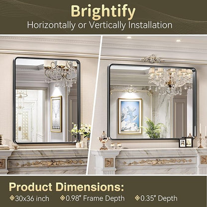 Brightify 30x36 Inch Black Bathroom Mirror for Wall, Rectangular Black Metal Framed Mirror, Modern Wall Mounted Vanity Mirror for Bathroom, Vertical or Horizontal