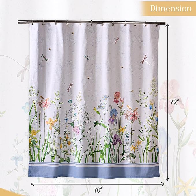 Maison d' Hermine Shower Curtain 100% Cotton One Panel 70"x72" Washable Fabric Shower Curtains for Bathroom, Easy Hanging with 12 Button Holes - Home Hotel Spa Easter Gifts (Fleurs De Mai)