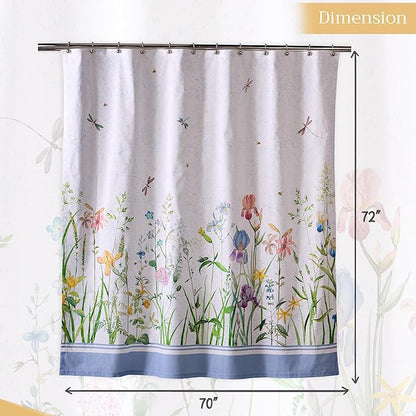 Maison d' Hermine Shower Curtain 100% Cotton One Panel 70"x72" Washable Fabric Shower Curtains for Bathroom, Easy Hanging with 12 Button Holes - Home Hotel Spa Easter Gifts (Fleurs De Mai)