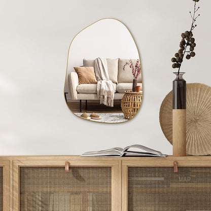 PERFNIQUE Irregular Wall Mirror Asymmetrical Mirror, 16''x12'' Small Gold Mirror for Bathroom Bedroom Living Room Entryway, Decorative Modern Wall Decor, Wall Mounted (Gold, 16''x12'')