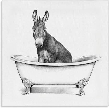 Stupell Industries Donkey in Claw Tub Farm Animal Bathroom Sketch, Design By Victoria Borges, Canvas Wall Art, 17 x 17 | Stupell Industries · By Victoria Borges · Ready to hang · Charming bath and laundry decor · Made in USA