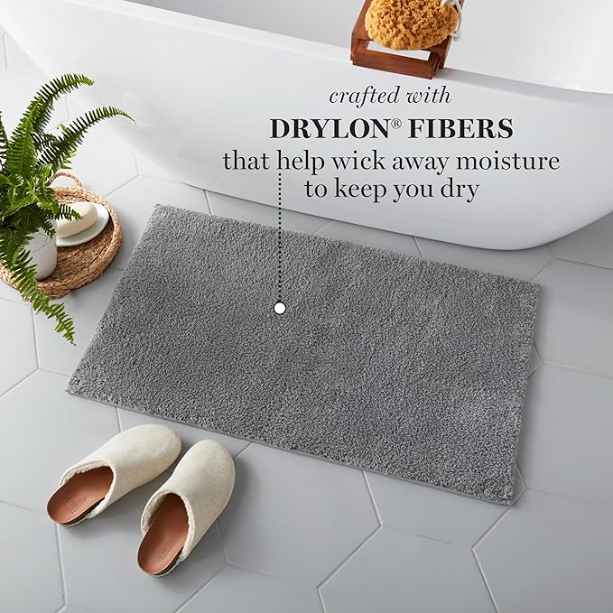 MARTHA STEWART Drylon Microfiber Bath Rug - 1 Piece, Ultra Soft Plush, Non-Slip, Thick, Washable Bathroom Rugs, Home Decor Accessories, Household Essentials, Large Bath Mat, 21" x 34", Dark Gray