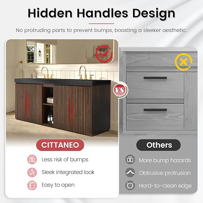 72" Bathroom Vanity with Double Sink, Freestanding Double Sink Bathroom Vanity with Black Engineered Stone Top, Open Storage Cabinet & Adjustable Shelf, 4 Soft-Closing Doors, Walnut
