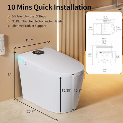 Smart Toilet with Bidet Heated Seat Dual Auto Flush Manual Seat & Lid | Child Mode Warm Water Wash Air Dry Tankless Electric One Piece Toilet for Bathroom with Siphon Dual Flush 0.8/1.2 GPF