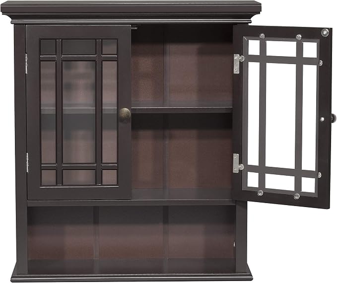 Teamson Home Neal Wooden Over The Toilet Bathroom Removable Wall Medicine Cabinet with 1 Fixed and 1 Adjustable Shelf 3 Storage Spaces 2 Glass Mosaic Doors and Crystal-Cut Acrylic Knobs, Espresso | Bathroom Kitchen Storage Space Saver, 2 Doors and 1 Op...