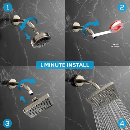 SparkPod Rain Shower Head, 8 Inch Square, Elegant Brushed Nickel Finish | High Pressure Shower Heads, 90 Nozzles, Adjustable Showerhead, No Tools Needed, Universal Connection