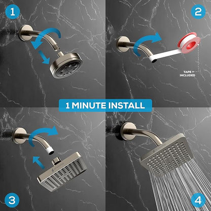 SparkPod Rain Shower Head, 8 Inch Square, Elegant Brushed Nickel Finish | High Pressure Shower Heads, 90 Nozzles, Adjustable Showerhead, No Tools Needed, Universal Connection