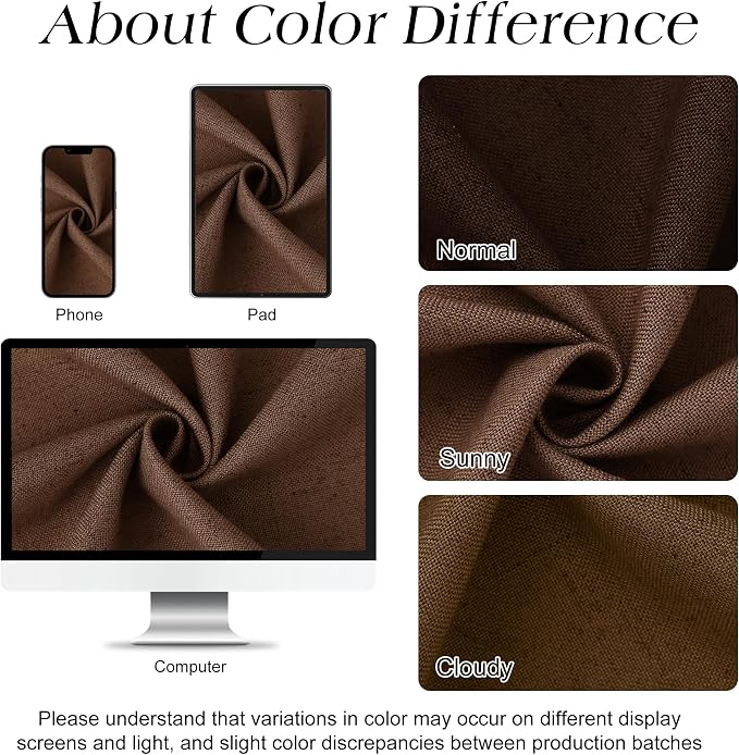 Caramel Brown Linen Shower Curtain, Country Boho Farmhouse Bath Decor Shower Curtains Neutral Cloth Weighted Textured Fabric Bath Curtain Liner with Hooks, 72x78