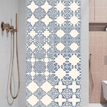 36Pcs 9 Styles Blue and White Tile Stickers 4 x 4 Inch Ceramic Tile Decals Square Flower Pattern Waterproof PVC Peel and Stick Decals for Kitchen Bathroom Backsplash Furniture DIY Decor