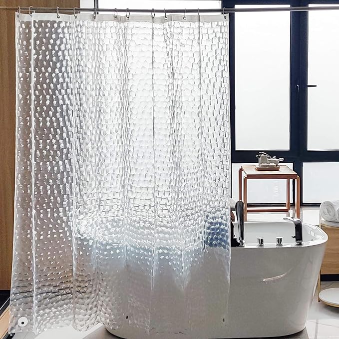 NTBAY EVA Shower Curtain Liner, 72 x 72, 6 Gauge, Clear Water Cube | Water-repellent EVA Liner with 3 Bottom Magnets, 12 Reinforced Grommets, and 12 Plastic Hooks