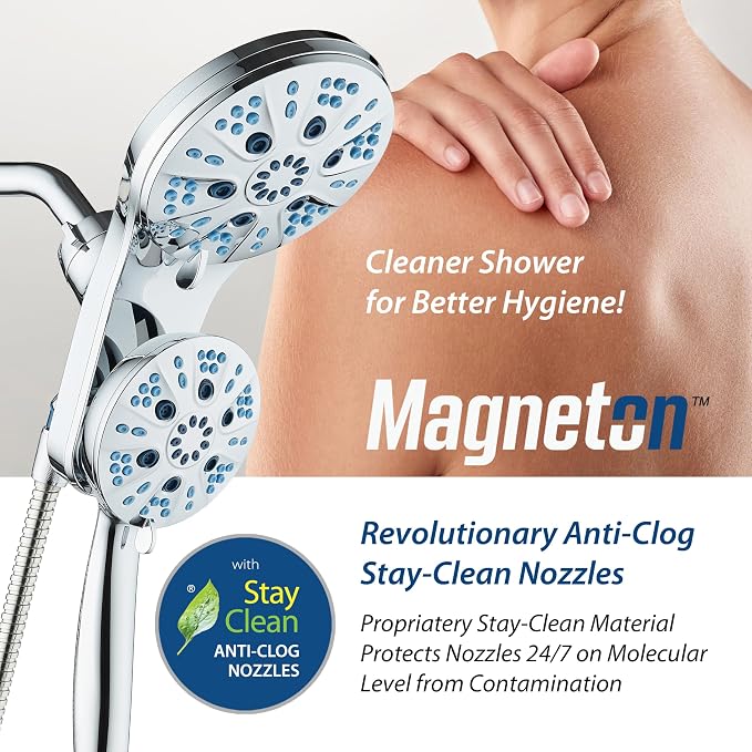 AquaCare Magneton 48-Mode High Pressure Rain & Handheld Shower Head Combo | Space-age Magnetic Guidance Docking, Dual 6-mode Heads with Hygienic Jets, Extra-long 6 ft. Stainless Steel Hose / Chrome