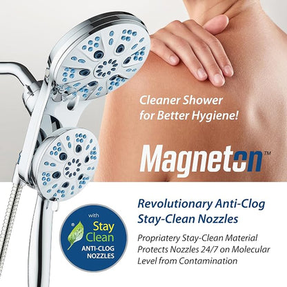 AquaCare Magneton 48-Mode High Pressure Rain & Handheld Shower Head Combo | Space-age Magnetic Guidance Docking, Dual 6-mode Heads with Hygienic Jets, Extra-long 6 ft. Stainless Steel Hose / Chrome