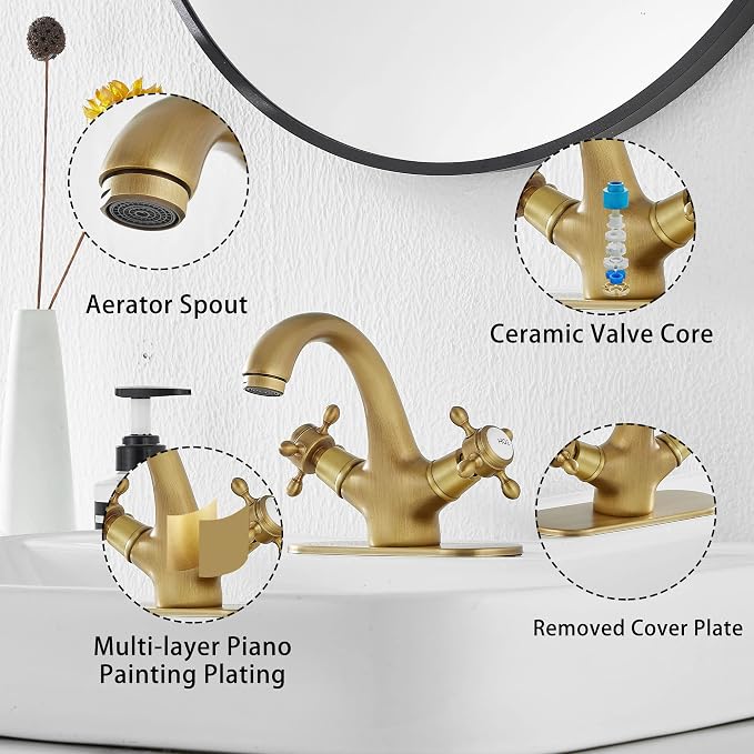 Bathroom Faucet Antique Brass Bathroom Vanity Faucet Single Handle One Hole Bathroom Sink Faucet Basin with Cover Plate