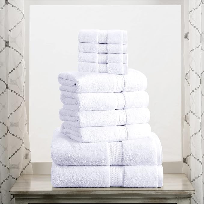 SUPERIOR Egyptian Cotton Ultra Plush & Absorbent, 10 Piece Set, White | Quick Dry, Soft Luxury Towel Set, Bath Essentials, Guest Bath, Spa, 2 Bath, 4 Hand, 4 Face Towels, Madeline Towels