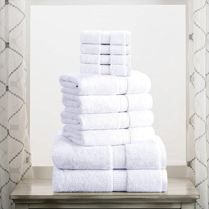 SUPERIOR Egyptian Cotton Ultra Plush & Absorbent, 10 Piece Set, White | Quick Dry, Soft Luxury Towel Set, Bath Essentials, Guest Bath, Spa, 2 Bath, 4 Hand, 4 Face Towels, Madeline Towels