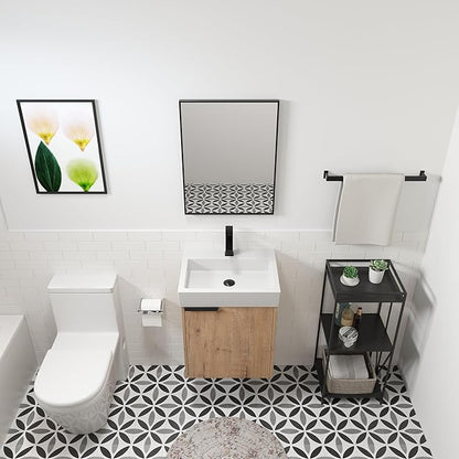 18 Inch Bathroom Vanity with Sink,Wall Mounted Bathroom Vanity Sink Combo with 1 Soft Close Door for Small Space,Modern Floating Bathroom Vanity with Top Basin & Storage Cabinet