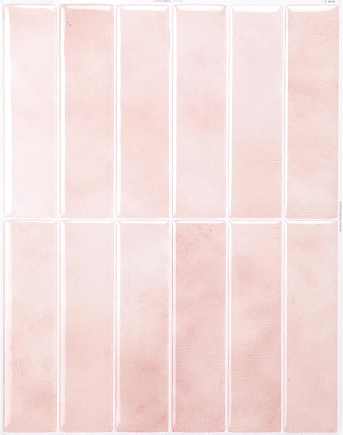 Smart Tiles Peel and Stick backsplash, Stacked Powder Pink, 11.43"x9" | Pack of 5 (3.5 sq ft), Glossy, Heat/Moisture Resistant, Low VOC, Kitchen/Bathroom, Renter Friendly, Made in Canada