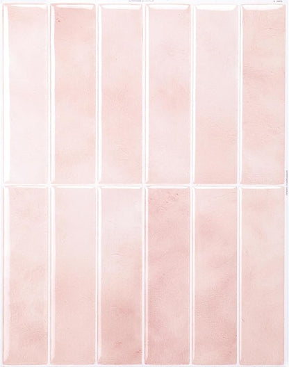 Smart Tiles Peel and Stick backsplash, Stacked Powder Pink, 11.43"x9" | Pack of 5 (3.5 sq ft), Glossy, Heat/Moisture Resistant, Low VOC, Kitchen/Bathroom, Renter Friendly, Made in Canada