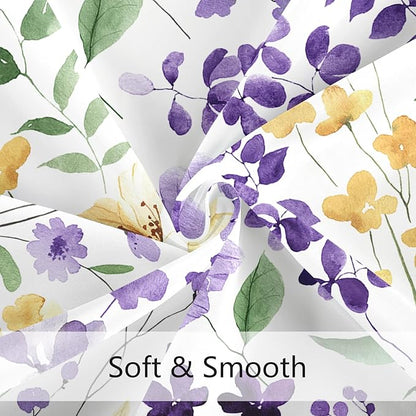 Extra Long Shower Curtain 72 x 84 Inch, Tall Purple Yellow Floral Shower Curtains for Bathroom, Watercolor Flower Butterfly Fabric Shower Curtain Set with Hooks