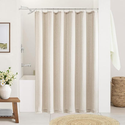 Beige Linen Shower Curtain for Bathroom Water Repellent 72x78 Inch | Extra Long, Shower Curtains 78 Inch Length, Farmhouse Neutral, Tall Drapes, for Men women, Bath Decor Drapes Set, with Hooks