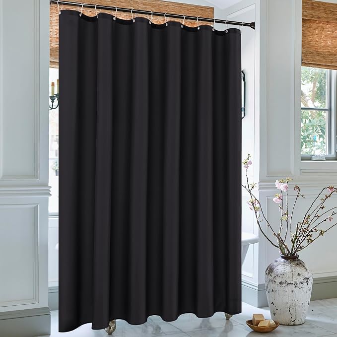 Fabric Shower Curtain Liner 54"W x 72"L-Black Narrow Stall Shower Liners | Hotel Quality Water Resistant Shower Liners for Bathroom-Machine Washable Cloth Polyester Light Weight Bath Curtain RV Dorms