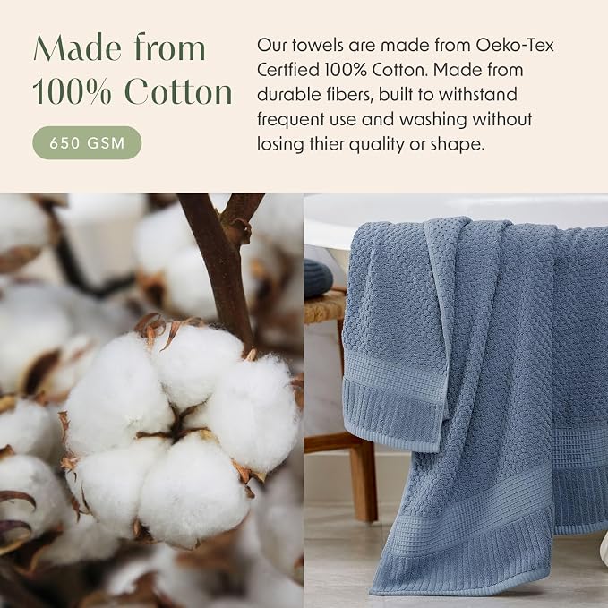 2 Pack Oversized Bath Towels 100% Cotton | Blue Towels | Oeko‑TEX Standard 100 | Soft & Absorbent, Quick‑Dry | Trinity Collection - Flint Stone