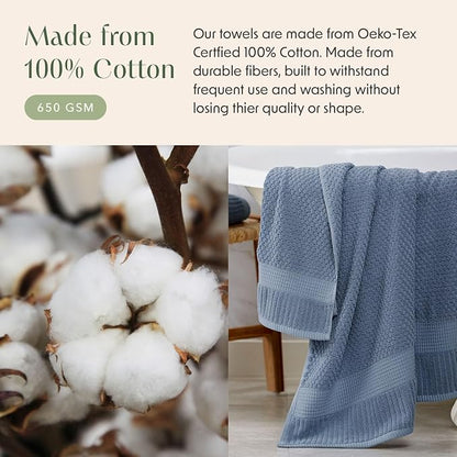 2 Pack Oversized Bath Towels 100% Cotton | Blue Towels | Oeko‑TEX Standard 100 | Soft & Absorbent, Quick‑Dry | Trinity Collection - Flint Stone