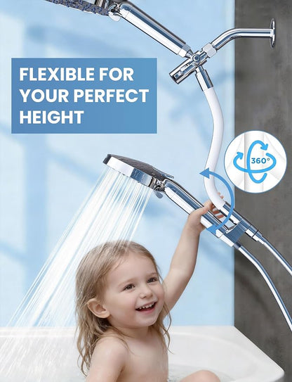 Magichome Filtered Shower Head Handheld Mother-Child Large Arm Combo, High Pressure 10-Spd Detachable Chrome Showerhead w/Stainless Hose, Water Softener Beads Hard Water - Remove Chlorine, Sliver