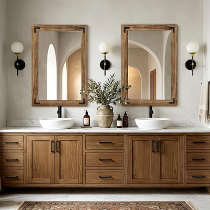AMOISE Farmhouse Bathroom Vanity Mirror 38"x26" Vintage Rustic Wall Mirror | Wood Frame, Over Sink Mirror for Bathroom, Entryway, Bedroom, Living Room, Vertical or Horizontal Hanging