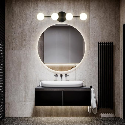 Lightdot 4 Light Bathroom Vanity Light, 26" Modern Black Vanity Lights with Globe Water/Shatterproof PC Lampshade, Rust-Proof Bathroom Light Fixtures Over Mirror for Kitchen Hallway Cabinet Porch