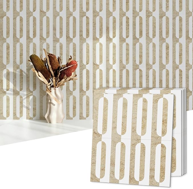 STICKGOO Peel and Stick Backsplash Tiles 12"x12", Waterproof Stick on Kitchen & Bathroom Backsplash, PVC Self Adhesive Wall Tiles for Fireplace, White/Yellow Slate (10 Sheets)