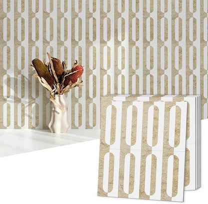 STICKGOO Peel and Stick Backsplash Tiles 12"x12", Waterproof Stick on Kitchen & Bathroom Backsplash, PVC Self Adhesive Wall Tiles for Fireplace, White/Yellow Slate (10 Sheets)