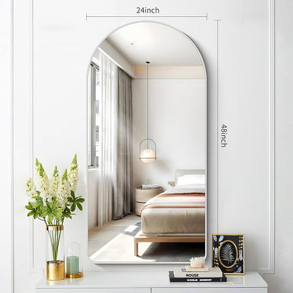 FORBATH Arched Bathroom Mirror 24x48 Inch, Silver Bathroom Mirror Wall Mounted Modern Aluminum Alloy Frame Arch Mirror for Bedroom Living Room Entryway, Hanging or Leaning Against Wall