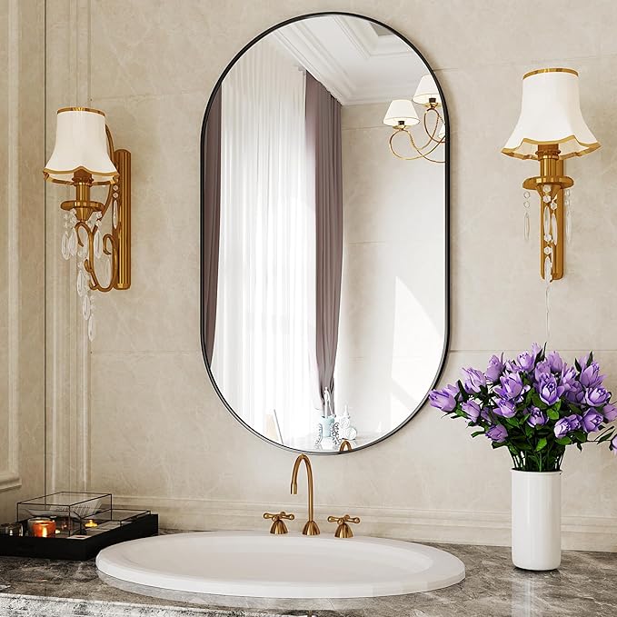 Oval Mirrors,22x38 Oval Bathroom Mirrors,Bathroom Mirrors for Over Sink,Wall Mirror,espejos para baños(Black)