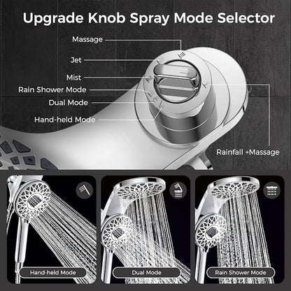 High Pressure Rain Shower Head with Handheld Spray Combo | Detachable Dual Shower Head with 10 Sprays Modes - Upgrade Knob Spray Mode Selector and Magnetic Guidance Docking System