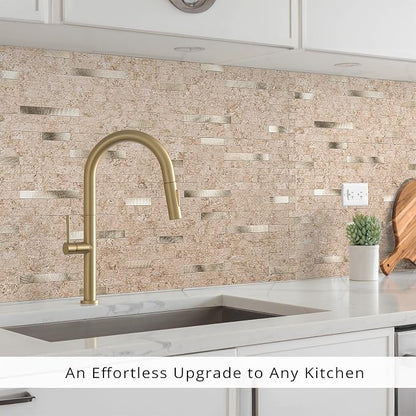 StyloVue 20 Sheets Peel and Stick Backsplash for Kitchen, 2026 Upgraded Classic Travertine Beige with Gold Metal Accents, Stick on Tile for Kitchen Backsplash, RV, Fireplace