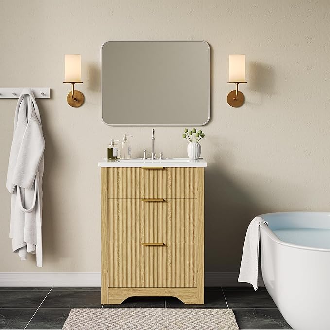 GarveeHome 36 Inch Bathroom Vanity with Sink, Fluted Bathroom Sink Cabinet