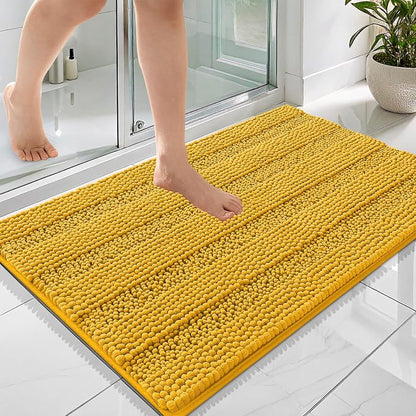 OLANLY Thick Bathroom Rugs 36x24, Chenille Striped Bath Rugs, Golden Yellow | Rubber Backing, Machine Wash, Extra Soft Absorbent Bath Mats for Bathroom Floor, Tub and Shower, Home Decor Accessories