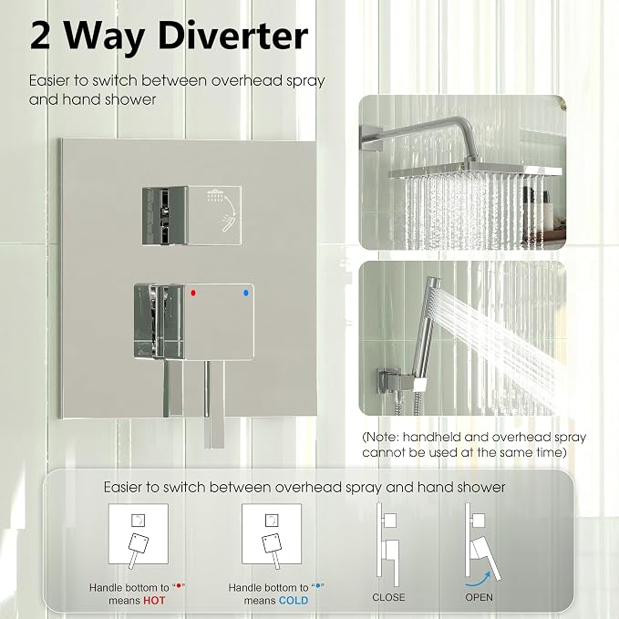 Esnbia Shower Faucet Set, Rain Shower System with Shower Valve, 10 Inches Shower Heads with Handheld Spray Combo, Wall Mounted Shower Fixtures, High Pressure Shower Hardware Set, Chrome