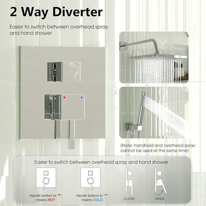 Esnbia Shower Faucet Set, Rain Shower System with Shower Valve, 10 Inches Shower Heads with Handheld Spray Combo, Wall Mounted Shower Fixtures, High Pressure Shower Hardware Set, Chrome